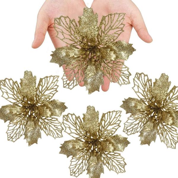 24 Gull Glitter Julestjerner for Juletrepynt