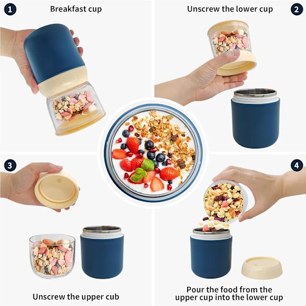 Müslikopp takeaway-mugg, 300+400ml lunchlåda, yoghurtkopp med sked, läckagesäker soppbehållare (grön)