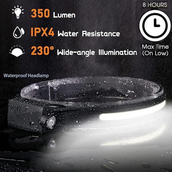 2 LED-hodelykter, sensorhodelykt, USB-ladehodelykt, IPX4 vanntett, svart