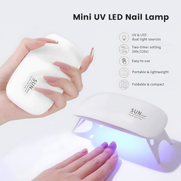 Mini LED -kynsilamppu, kompakti ja kevyt, USB-kaapelilla