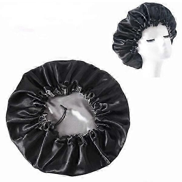Sovehætte - Satin Hår Beskyttelseshætte - Justerbar Sovehætte Sort