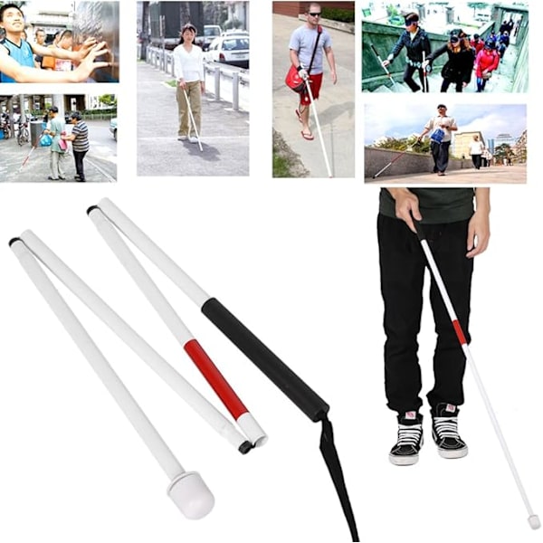 Foldbar stok til blinde, 127 cm, 4 sektioner, aluminiumslegering