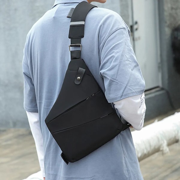 Skuldertaske, tyverisikret slyngetaske, skuldertaske, brysttaske, herretaske lille, crossbody taske mænd (sort)