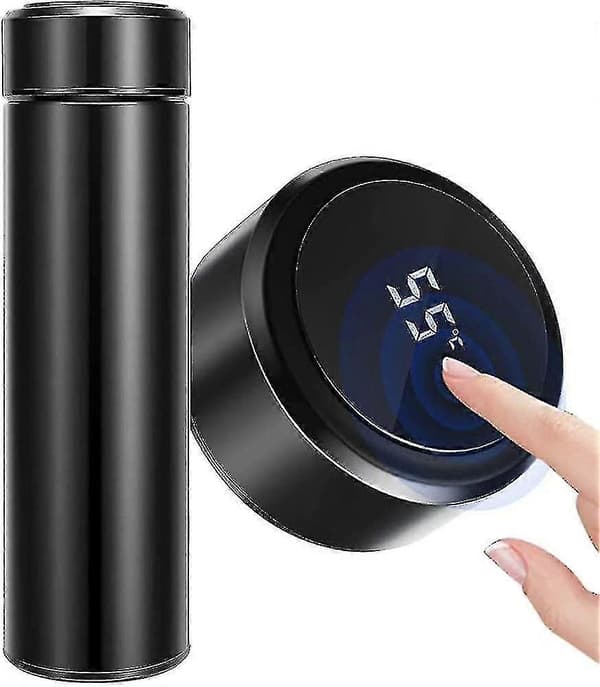 Kaffemugg, resemugg. Svart lock för vattenflaska med LED-pekskärm