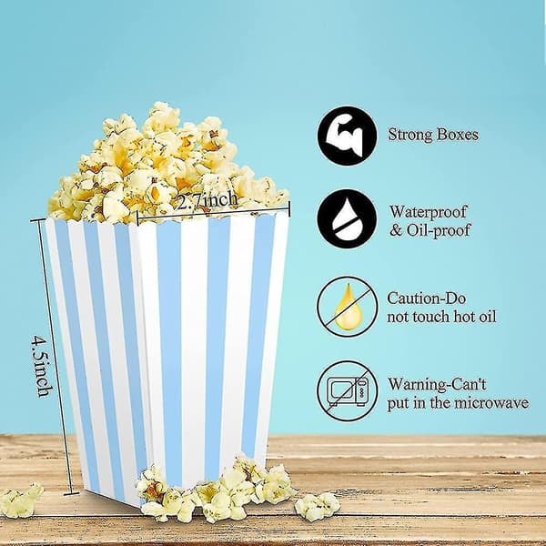 12 Stykker Popcornbokser Popcorn Godteribokser for Julebursdagsfest, Blå