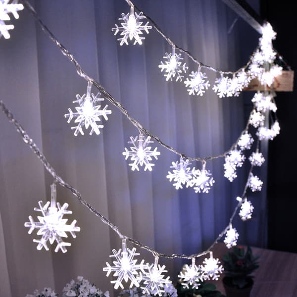 10M 80-LED Snöflingeslinga, Vit, Batterilåda Konstant/Blinkande, Inomhus/Utomhus