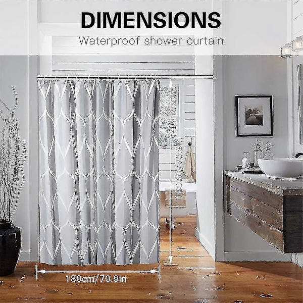 180×180cm Vattentätt Duschdraperi i Rutig Polyester – Snabbtorkande Grått