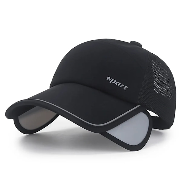 Sommer Solhat, Baseball Cap Kvinder og Mænd, Bred Skygge UV Beskyttelse, Indtrækkelig Skygge, Mesh Åndbar Fisker Cap Strandhat, Sort