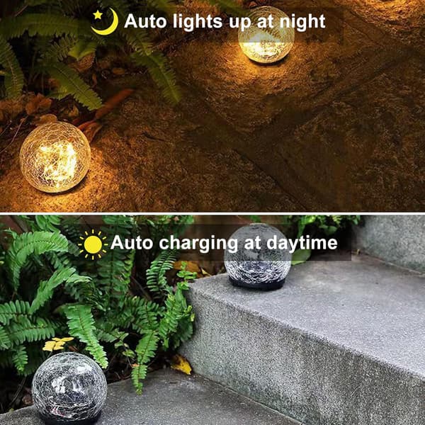 LED solcelle glass crack globe lampe, hagelampe, utendørs dekorasjon