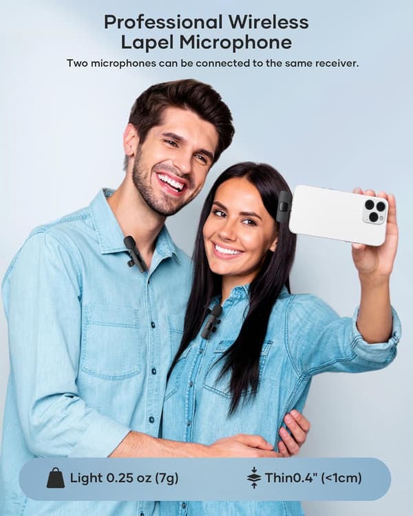 2-pakning trådløse Lavalier-mikrofoner – Plug-and-play støyreduksjon for iPhone/Android