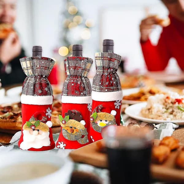 Julegaveposer for vinflasker, juleborddekorasjoner til julebord