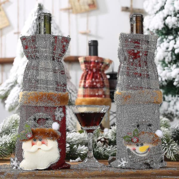 Jul vinflaskset, stickad klänning Jultomte ren snögubbe vinflaskset lämpligt för jul D