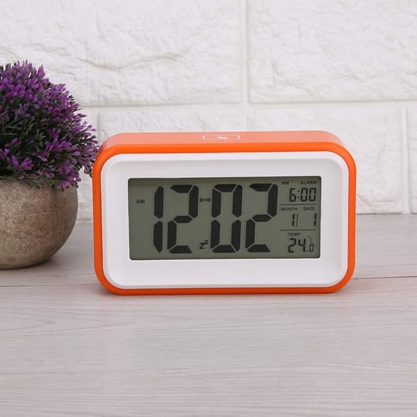 Digital väckarklocka med temperaturvisning, multifunktionell sovrumsbordsur (orange)