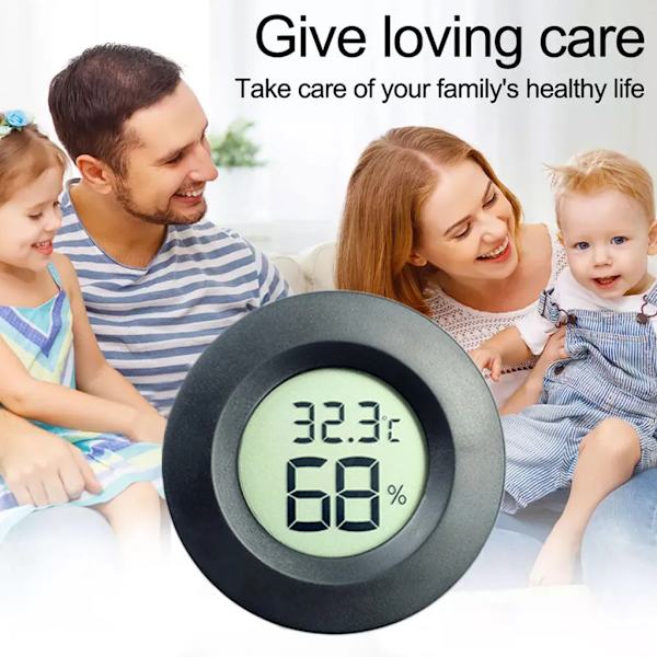4× Mini Digitalt Termometer Indendørs Rundt med Hygrometer Høj Præcision, Sort