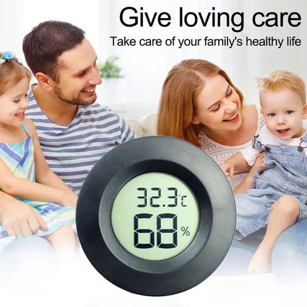 4× Mini digitalt termometer innendørs rundt med hygrometer høy presisjon, svart