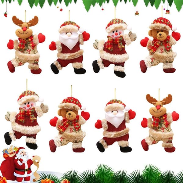 8 Hängande Tomte-, Snögubbe- & Ren-dockor för Julgran