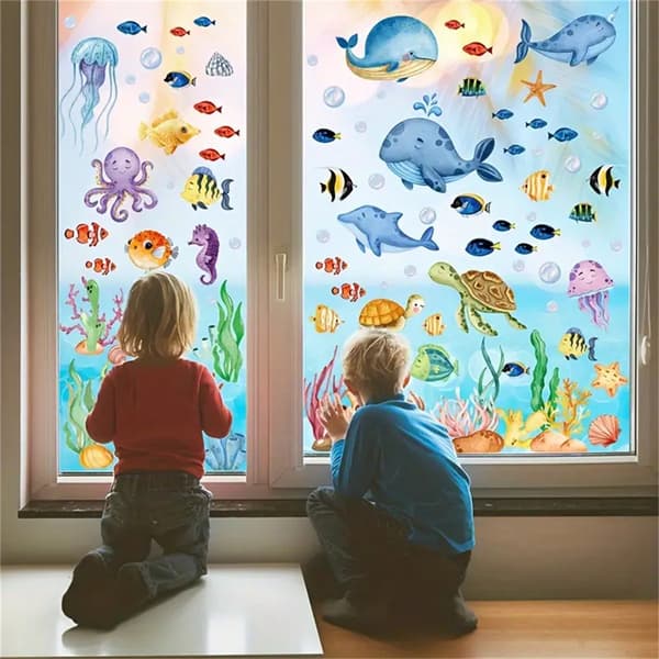 9 vindusdekaler med havmotiv for interiørdesign