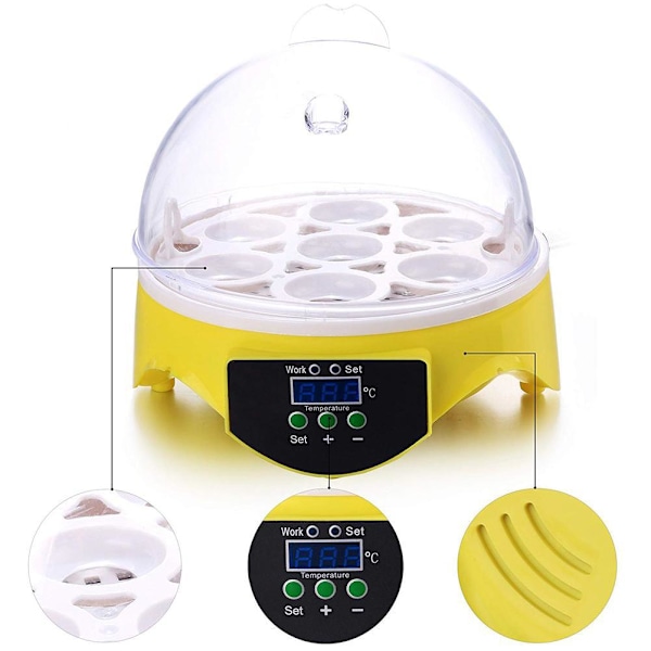 Manuell kläckningsmaskin 7 ägg Inkubator temperatur justerbar