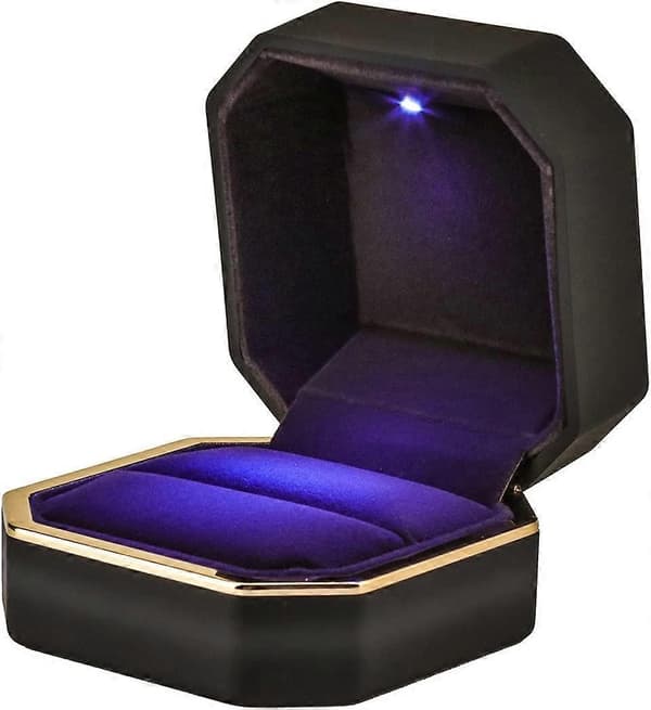 Led Presentask Lock Elegant Sammet Ringbox med LED-ljus för Smyckesvisning Bröllopsförlovning Alla hjärtans dag Julklapp Ring Svart