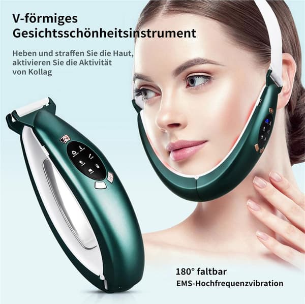 Mikroström V-formad ansiktsmassager för reducering av dubbelhaka (Grön)