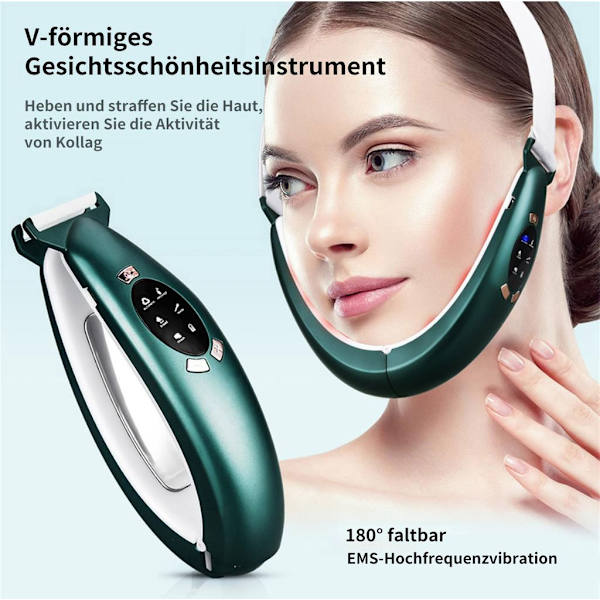 Mikrostrøm V-formet ansigtsmassager til reduktion af dobbelthage (Grøn)