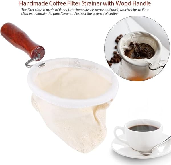 Gjenbrukbart Vaskbart Kaffefilter i Stoff med Trehåndtak (Small)