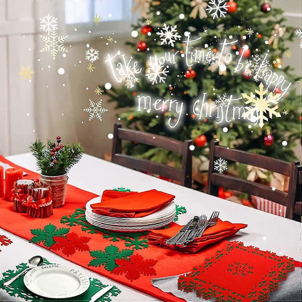 Julefiltplacemats, vaskbart sæt med 12 dele, julesnefnug placematsæt - RiRi