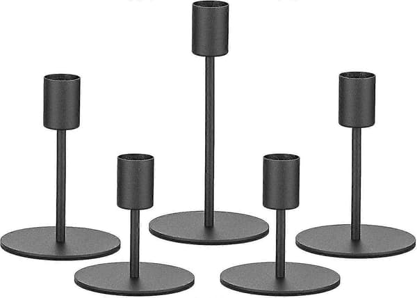 Sort lysestager til slanke lys, sæt med 5 jernlysestager, 2 cm diameter, perfekt til borddekorationer - sfygv
