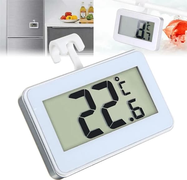 Køleskabs termometer, fryser termometer med letlæseligt LCD-display, intelligent med krog