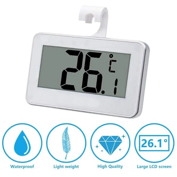 Kjøleskapstermometer, frysertermometer med lettlest LCD, intelligent med krok