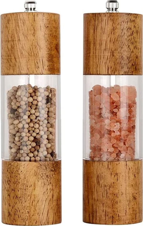 Salt- og pepperkvernsett i tre med justerbar keramisk kvern