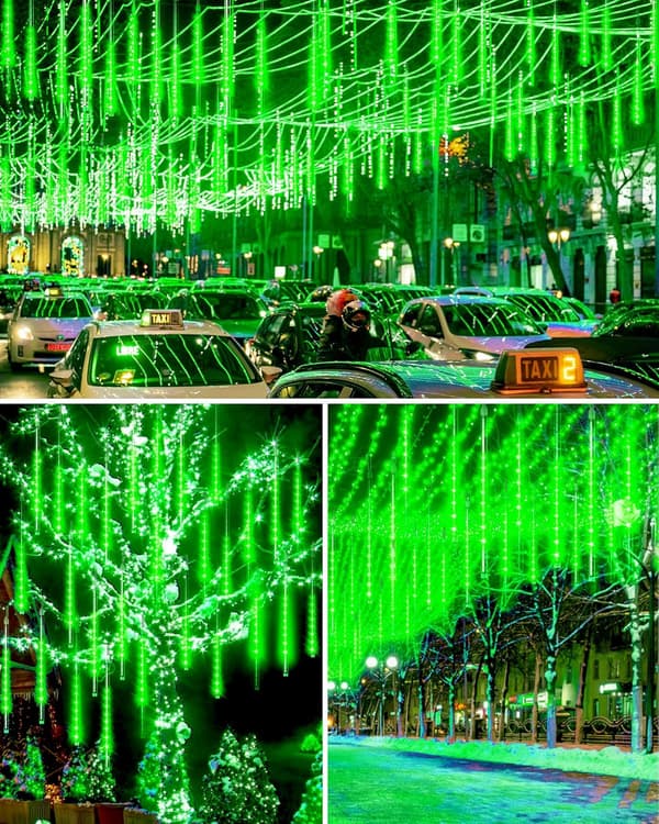10-Rørs 240-LED Meteorregn Lys – Grøn 3,5M Udendørs Jul/Træ