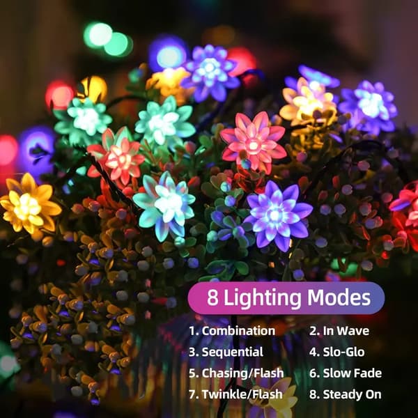 LED solcelledobbeltlags lotuslyskjede, 6,5 meter 30 lys