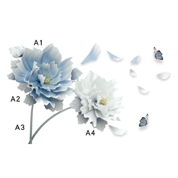 Blå och vit blommig fjärilsmönster väggdekor