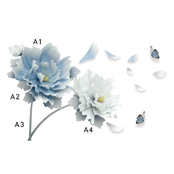 Blå og hvid blomst sommerfugl mønster vægklistermærke