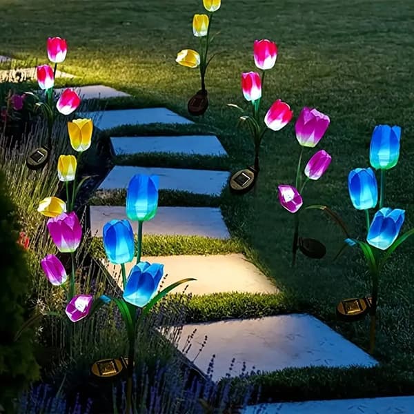 LED-tulipsolcelle-udendørslampe, havekontakt-plænelampe