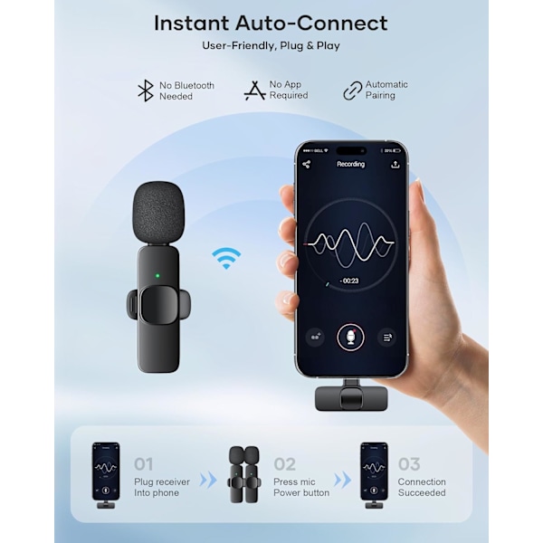 2-pak trådløse Lavalier-mikrofoner – Plug-and-play støjreduktion til iPhone/Android