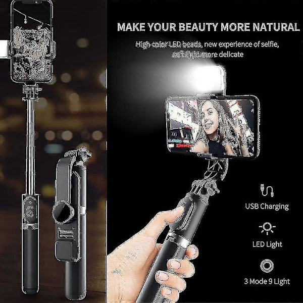 Selfie Stick Stativ, Fjärrkontroll, iPhone 11 Pro Max/XS/XR, Android