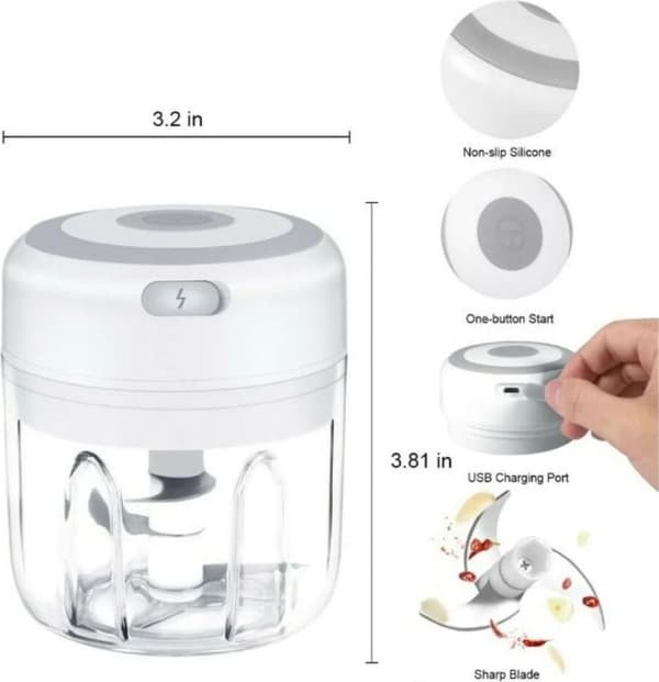 Elektrisk Mini Vitlökshackare Kök Grönsak Frukt Kött Multifunktionell Hackare (Vit)