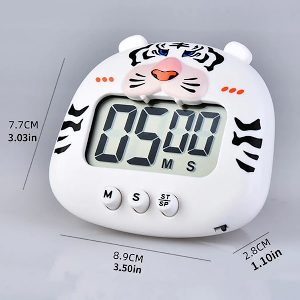Digital Kök Timer Magnetisk Ägg Timer, Ideal Kök Timer för Matlagning, Bakning, Sport, Studera, Tiger Vit