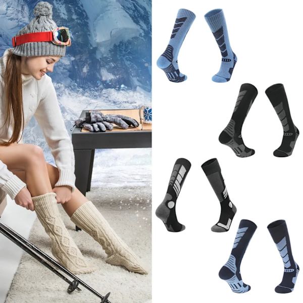 1 pari hiihtosukkia, lämpimät sukat miehille ja naisille, lämpimät tukisukat polveen asti (musta/sininen/34-38)