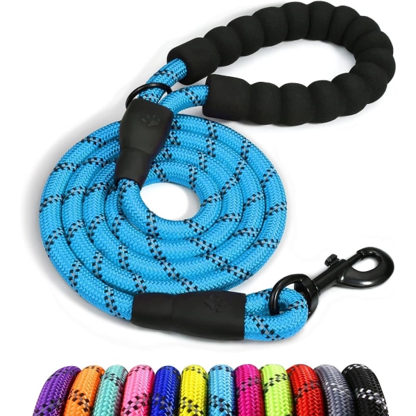 Tau til hundebånd med komfortabelt polstret håndtak, svært reflekterende tråder til hundebånd for store hunder blue L-1/2"x6'