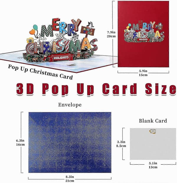 3D pop-up julkort, vackert jultomtekort med kuvert (God Jul)