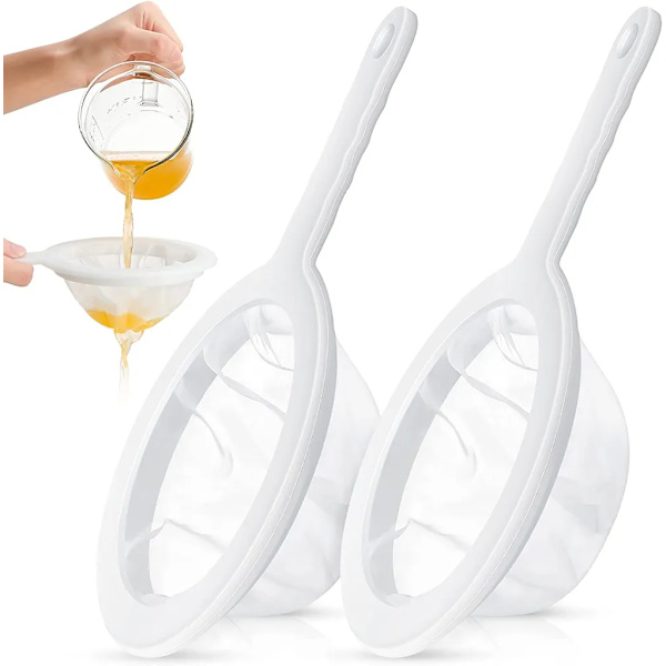 2-delad filtersil uppsättning plasthandtag filtersil finmaskig nylon sil 120/200 mesh filter hushållssil med handtag filter juice vin mjölk