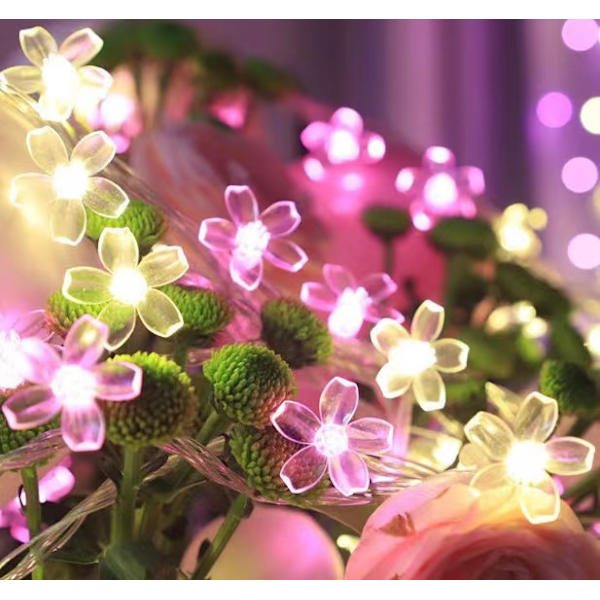 LED solbærkirsebær-guirlandelampe, varm rosa gårdhavedekoration