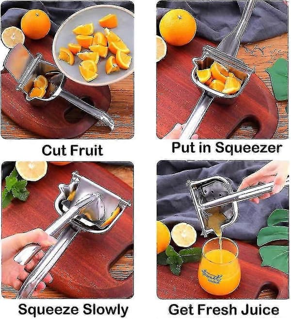 Ægte citronpresser i rustfrit stål, manuel citruspresser, kraftig manuel presse