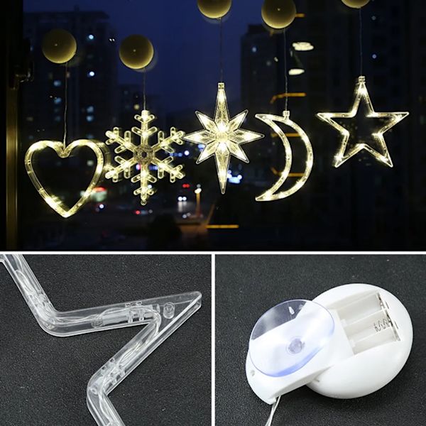 Jouluikkunavalot, 4 kpl LED-verhovalot, joulukoriste ikkuna imukupeilla