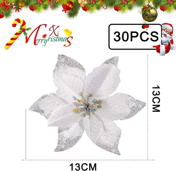 30 Snøfnugg/Blomst Julepynt – Kunstig Tre/Krans/Girlander Dekor