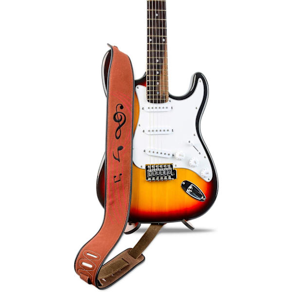 Gitarrband i läder, 2,8 tum brett mockagittarrband för bas, elgitarr och akustisk gitarr 1 st (noter 1,8 cm*96 cm)