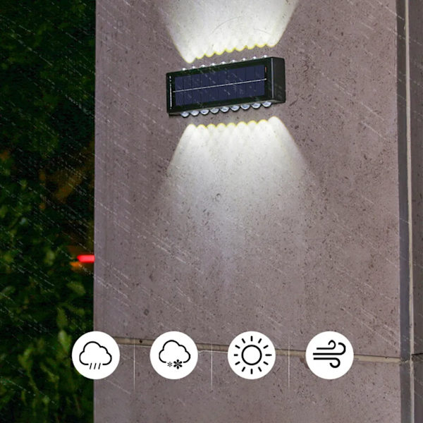 Solcellslampor för trädgårdsvägg, vitt ljus 8 LED-vägglampa upp och ner dekorativ väggbelysning vattentät, för uteplatstrappor